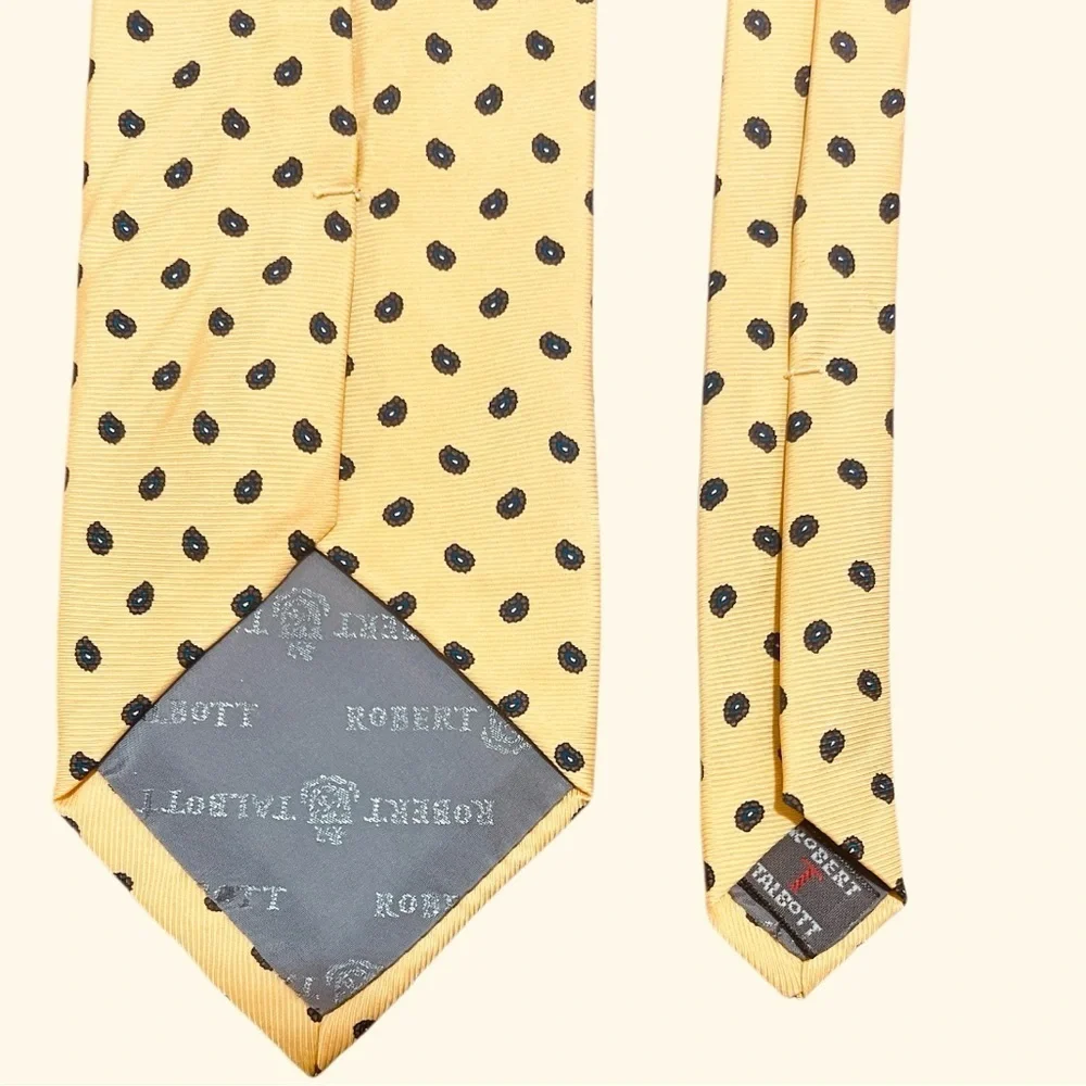 Robert Talbott- Rochester big and Tall Gold and Black Polka Dot Tie
